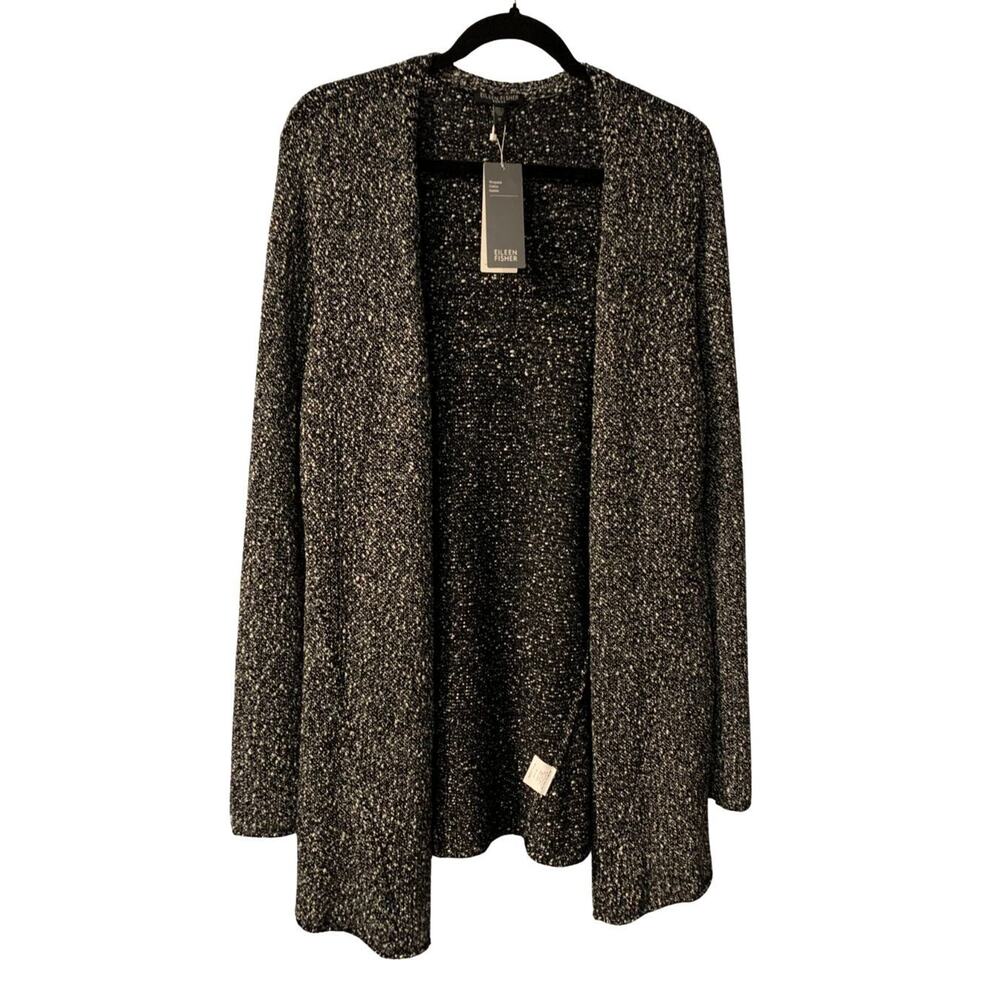 Eileen Fisher Women's Wrapped Cotton Nubble Sweater Cardigan Plus Size 1X Black